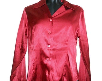 satin silk shirt for women red silk blouse vintage Italy
