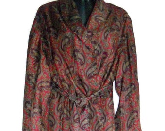 Red robe vintage Italy paisley print dressing gown home clothing men  RESERVED FOR YVETTE