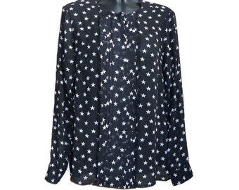 Blusa de gasa de seda negra Vintage Italia ropa de seda camisa de seda de mujer