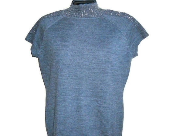 Vintage Gray Wool Knit Turtleneck Sweater Vest - Women's S