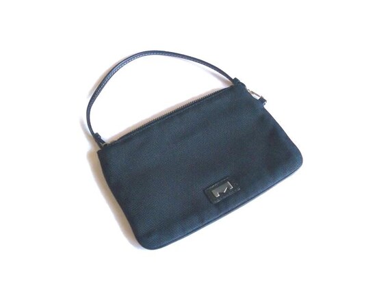 Borsa piccola vintage Italy con manico superiore in nylon nero e pelle View 3