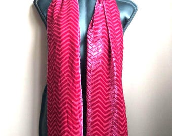 Pañuelo vintage de terciopelo de seda rosa - Bufanda corta para mujer