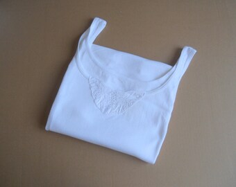 white  cotton long tank  L size  cotton top vintage underwear