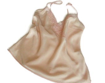 silk camisole Ladies Lingerie vintage Italy underwear pale pink silk lace slip top