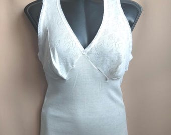 Ropa interior de lana de punto vintage Italia Camiseta larga sin mangas acanalada para mujer