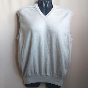 knit wool sleeveless sweater, beige wool vest  men vintage Italy