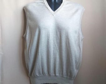 Jersey de lana de punto sin mangas, chaleco de lana beige para hombre, estilo vintage italiano