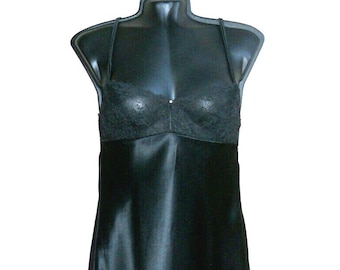 satin silk slip dress  Vintage Italy sleepwear black silk nightie