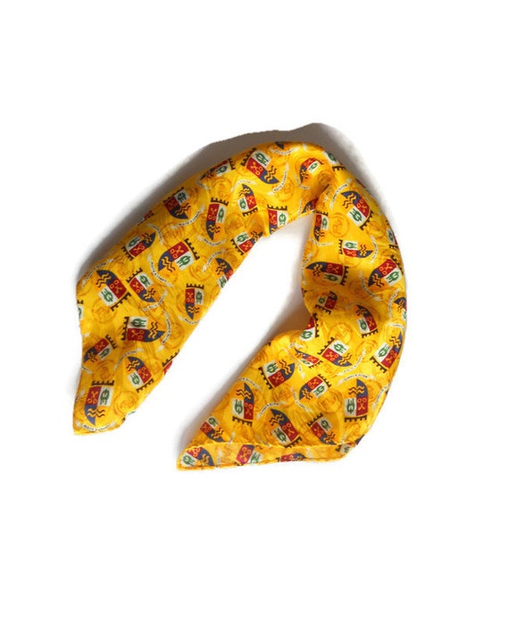 Small square silk neck scarf ,vintage yellow prin… - image 6