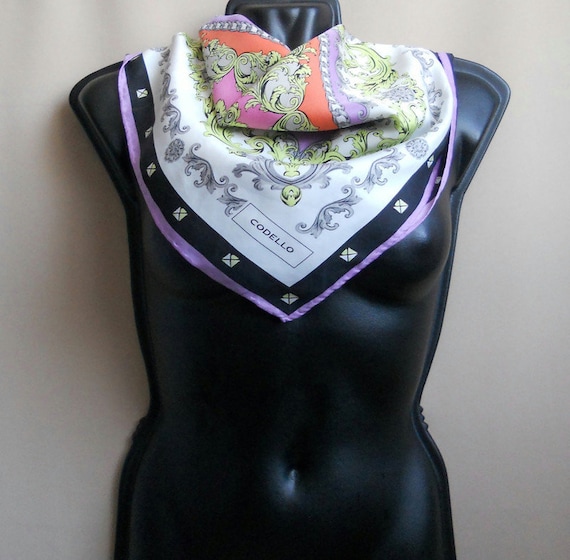 Small square silk scarf vintage colorful print sm… - image 2