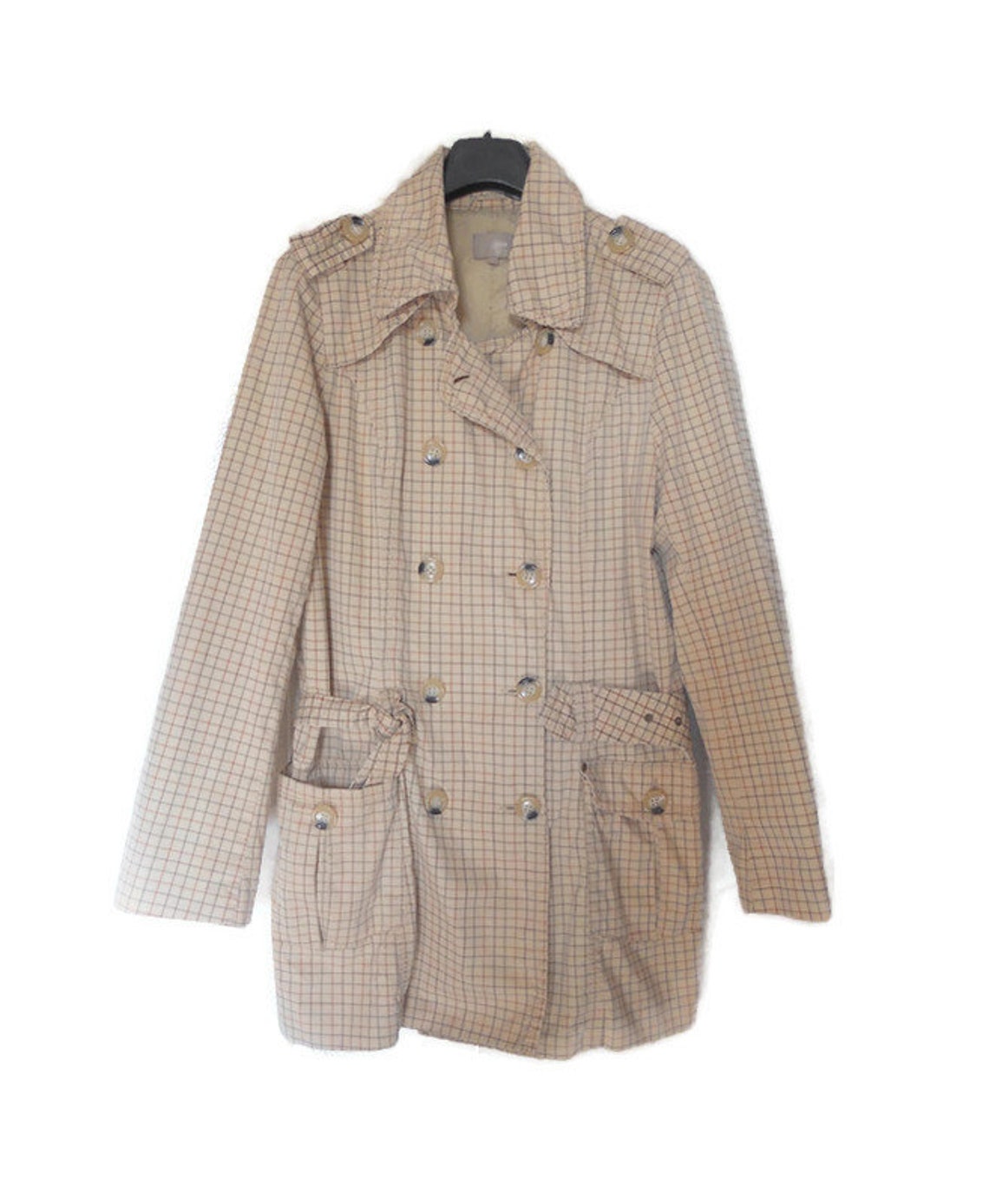 trench coat vintage  Beige cotton Women's Jacket Casual Tex Travel pockets coat, foto 1 di 5