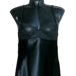 satin silk slip dress  Vintage Italy sleepwear black silk nightie