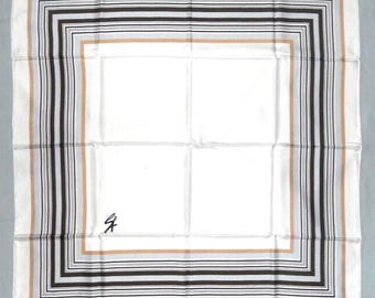 Vintage French Silk Scarf, Geometric Print, 34" Square