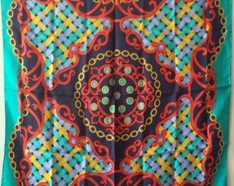 Lombagine Paris Silk Scarf, Vintage Baroque Jewelry Print, 34" Square