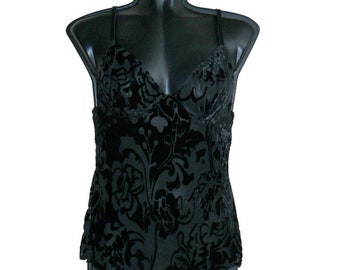 Black silk velvet  top M size  Ladies silk underwear camisole vintage