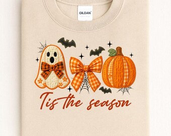 Tis the Season Ghost Pumpkin Halloween Sweatshirt | Gildan Heavy Blend Crewneck