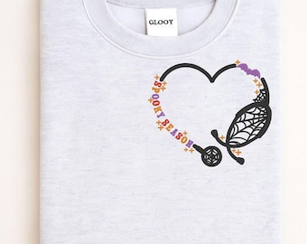 Embroidered Nurse Sweatshirt, Halloween Stethoscope Heart Design, Cotton Blend