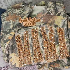 Camo Sequin Mom Sweatshirt – Gold Applique Crewneck