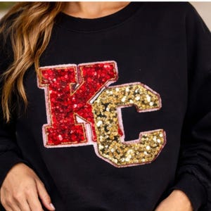 Sequin embroidery Sweatshirt, Sparkle Applique Pullover, Glitter Varsity Initial Top, Cozy Crewneck Shirt Women