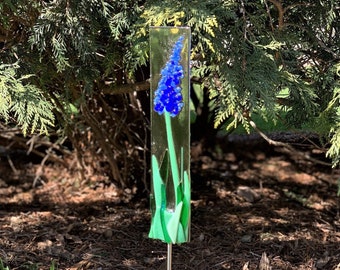 Blue Flower Glass Garden Art