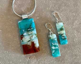 Seashore Glass Pendant and Earring Set