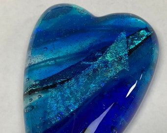 Turquoise and Blue Tall Cast Glass Heart