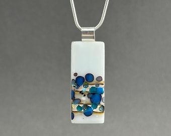 Turquoise and White Fused Glass Necklace
