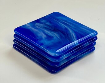 Glass Blue Swirl Coasters - Set of 4