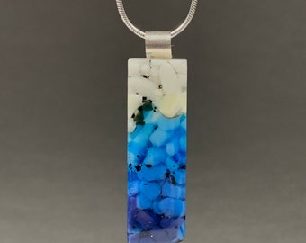 Blue and Cream Glass Pebble Necklace