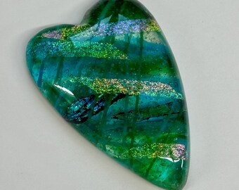 Green and Aqua Cast Glass Heart