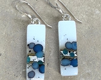 Turquoise and White Fused Glass Earrings
