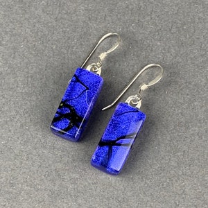 Cobalt and Black Dichroic Glass Earrings