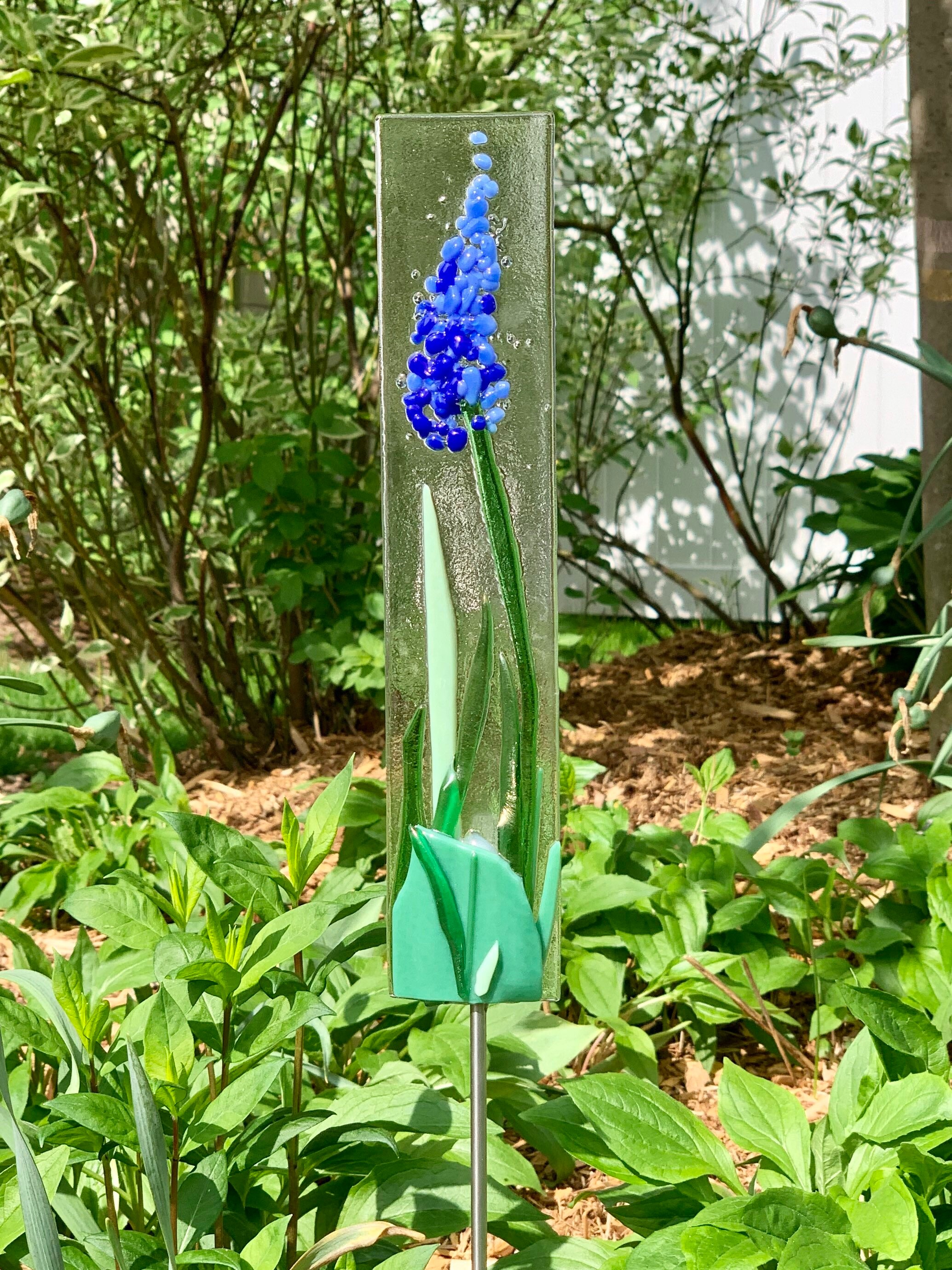 Blue Flower Glass Garden Art Etsy