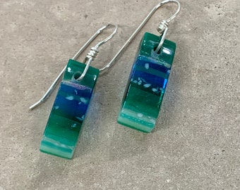 Turquoise Blue and Emerald Green Glass Earrings