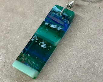 Turquoise Blue and Emerald Green Glass Pendant