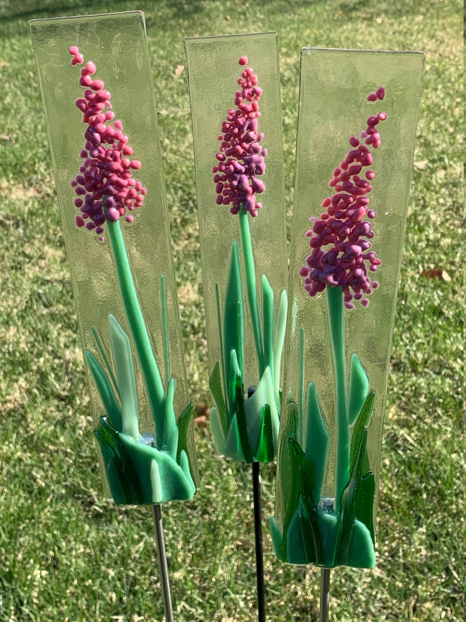 Pink Flower Glass Garden Art Etsy