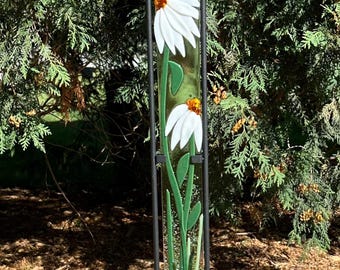White Flower Glass Garden Art - Large