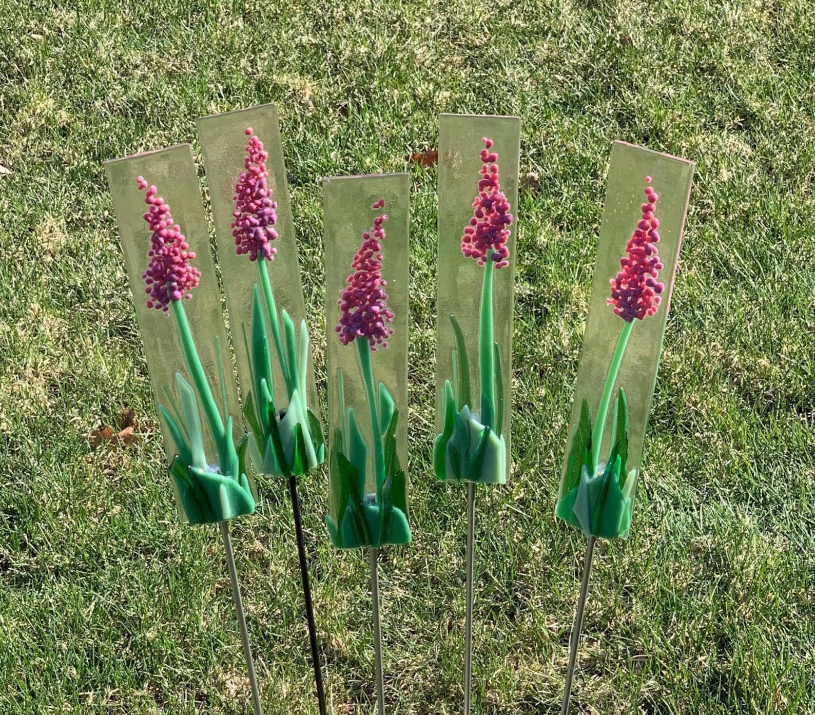 Pink Flower Glass Garden Art Etsy