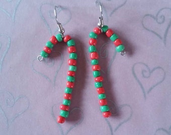 Red and green candy cane earrings