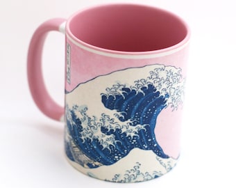 Great Wave Of Kanagawa Mug -Tsunami Wave Mug -  japanese mug, pink coffee cup, coffee mug, coffee lovers gift, aesthetics, vaporwave