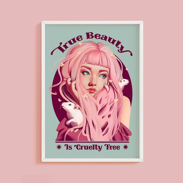 Animal Liberation - True Beauty is Cruelty Free - Premium Matte Poster - Vegan Print, Animal rights