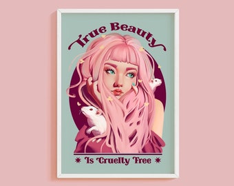 Animal Liberation - True Beauty is Cruelty Free - Premium Matte Poster - Vegan Print, Animal rights