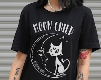 Moon Child Shirt - Pastel goth shirt - Gypsy black shirt, Aesthetic shirt, Yoga shirt, Soft grunge, Tumblr t shirt
