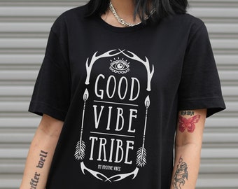 Yoga Tshirt - Good Vibe Tribe Black Soft Grunge Tee