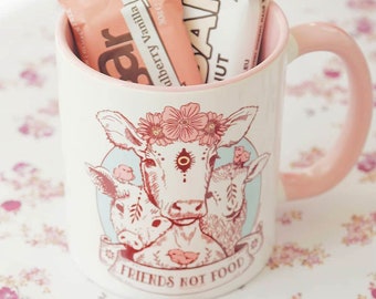 Amigos no comida Taza, liberación animal, regalo vegano, taza vegetariana Regalo vegetariano taza vegana divertida - taza vegana, taza de café de cerámica