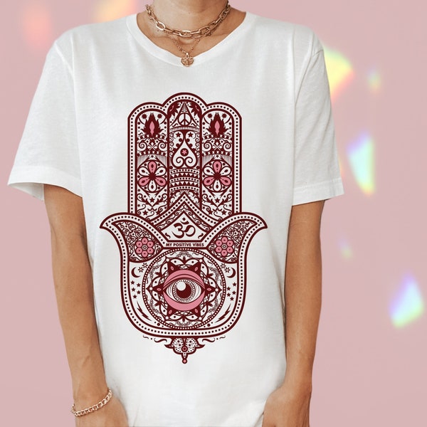 hamsa hand, hamsa shirt, hand of fatima, yoga shirt, protection, evil eye, gift for her, spiritual clothing, festival clothing