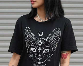 Sphynx cat shirt - pagan clothing - Moon child shirt, Aesthetic shirt, Yoga shirt, Soft grunge, Space cat shirt - pastel goth