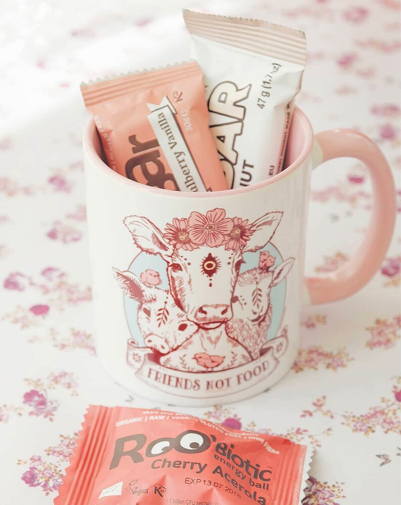 Friends not food Mug animal liberation Vegan GiftVegetarian Pink