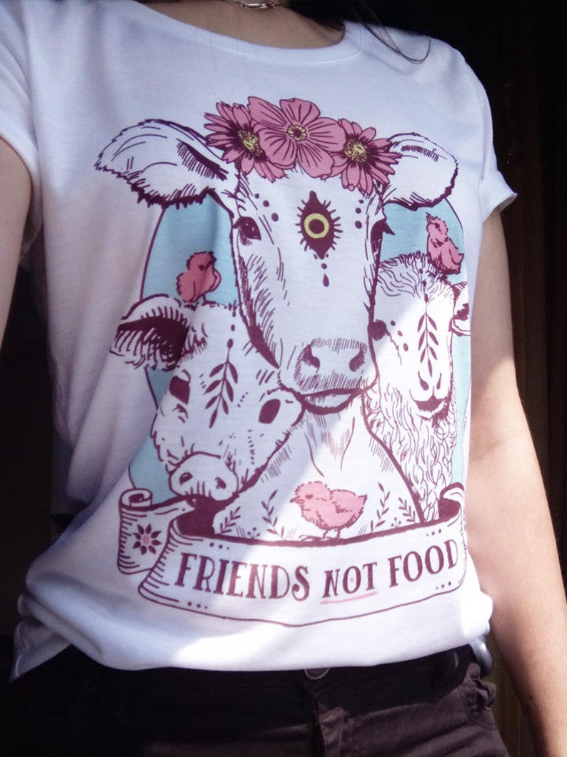 camisa vegana Friends Not Food camiseta vegana, camisa vegetariana, liberación animal, derechos de los animales, camisa vegetariana 1 - Pink + Blue