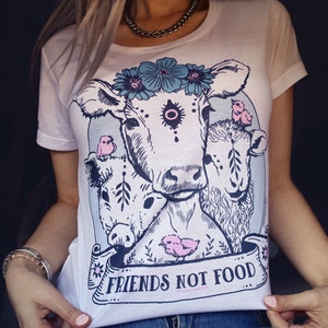 camisa vegana Friends Not Food camiseta vegana, camisa vegetariana, liberación animal, derechos de los animales, camisa vegetariana 2 - Blue + Pink